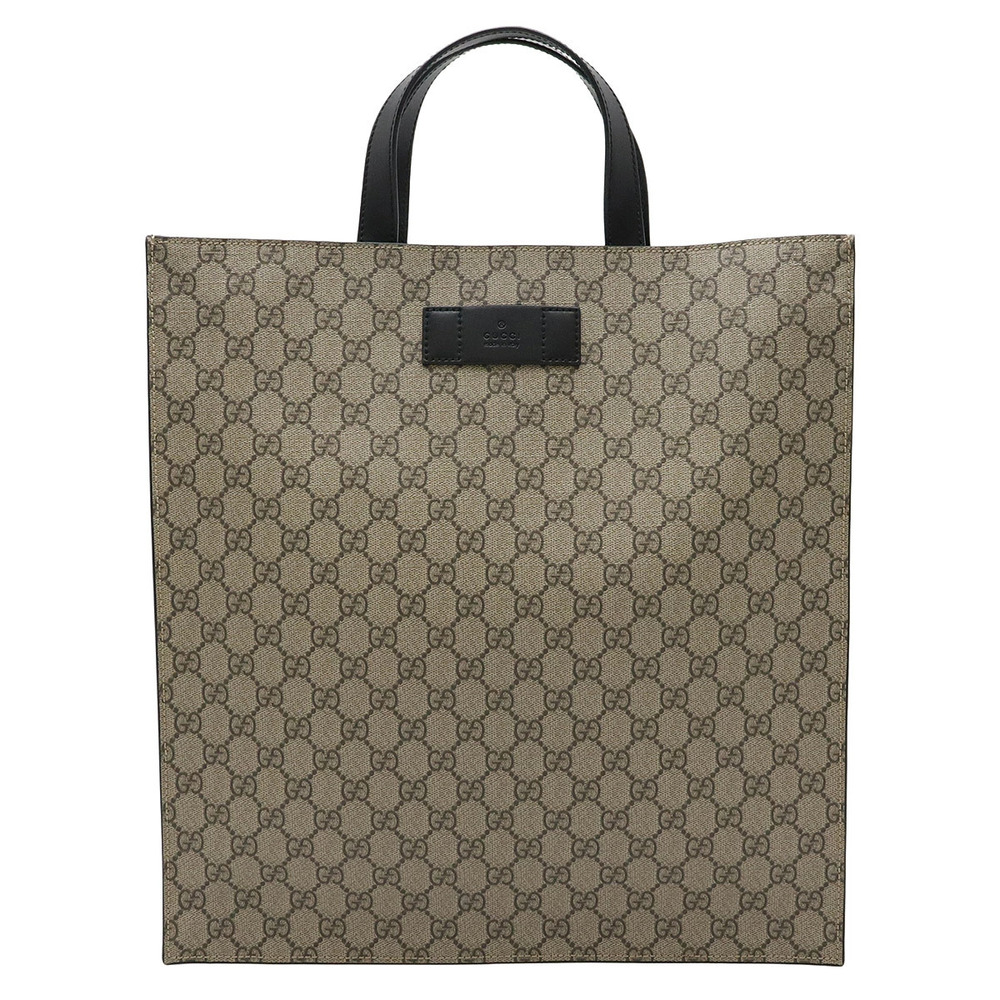Gucci Soft GG Supreme Tote Bag Vertical Leather Beige Cream Black Shoulder Strap